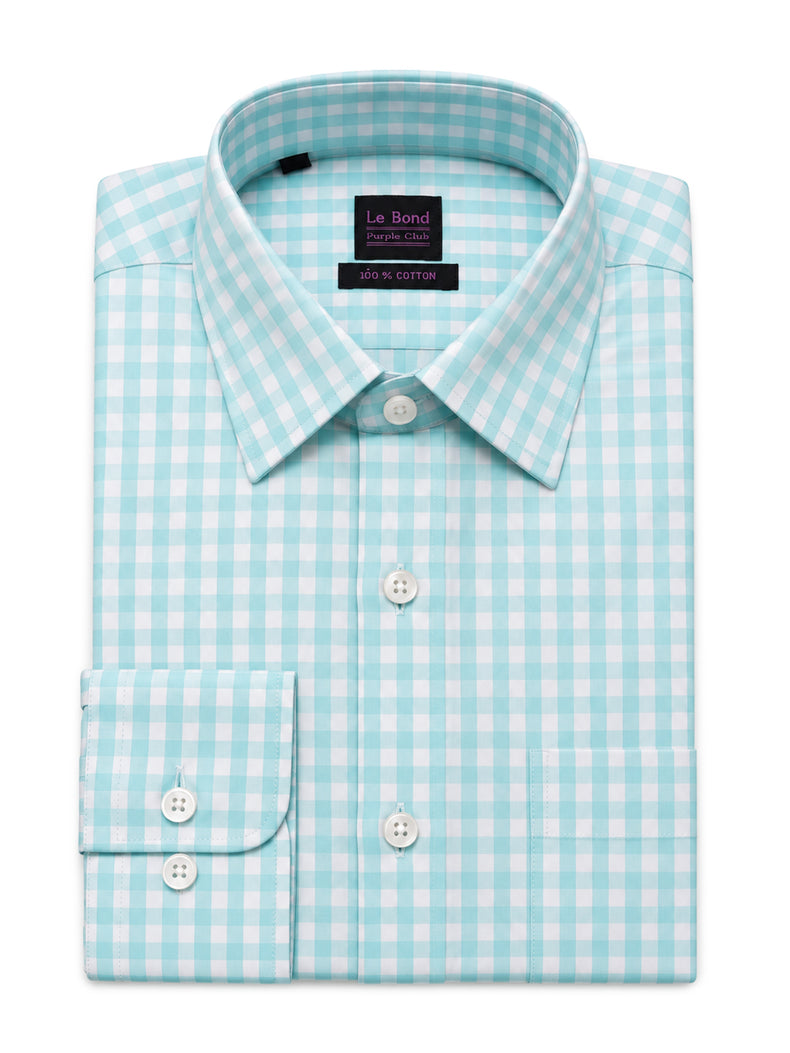 Light Green Checked Cotton Slim Fit Shirt
