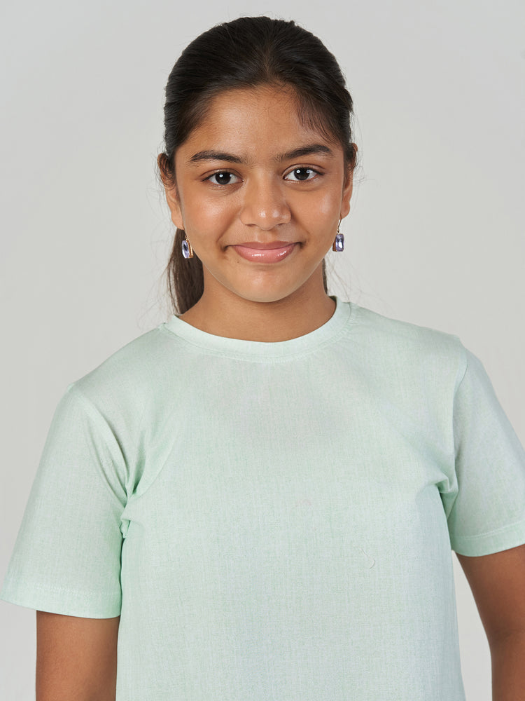 Light Green Solid Cotton Spandex Short Sleeve T-Shirt