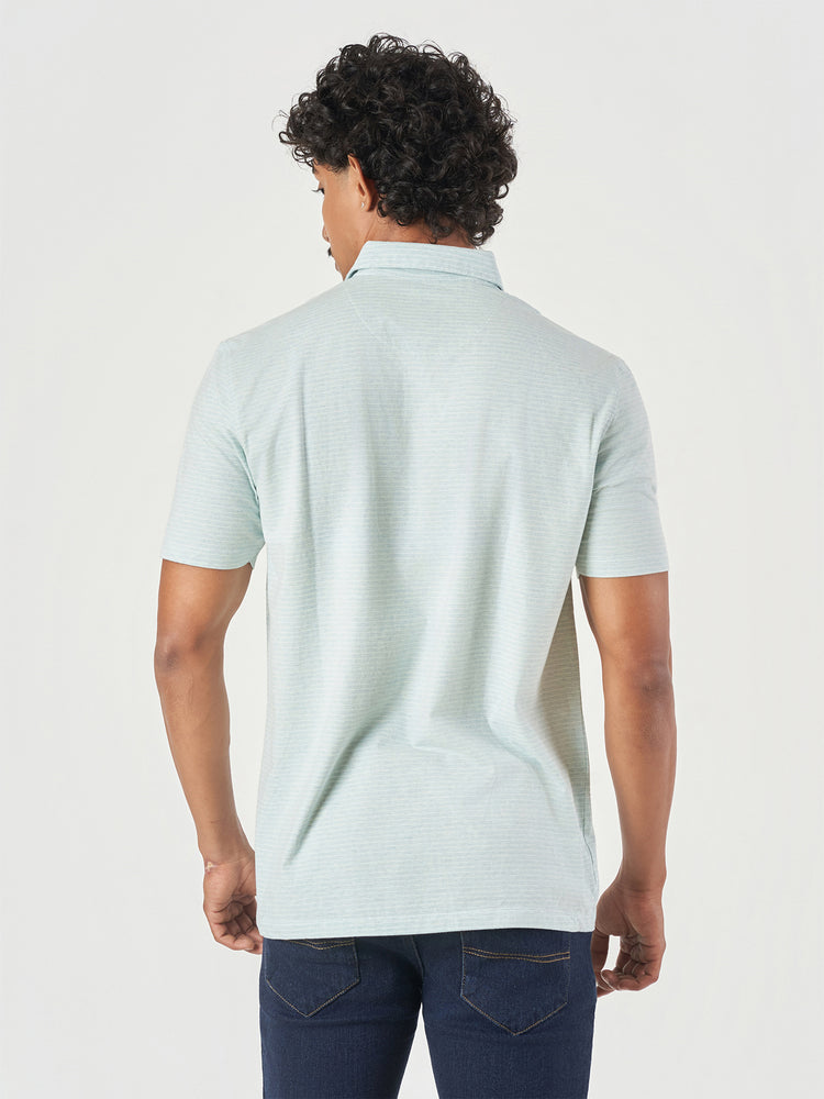 Light Green Striped Polo T-Shirt