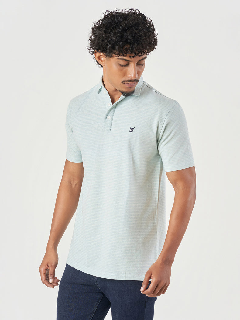 Light Green Striped Polo T-Shirt