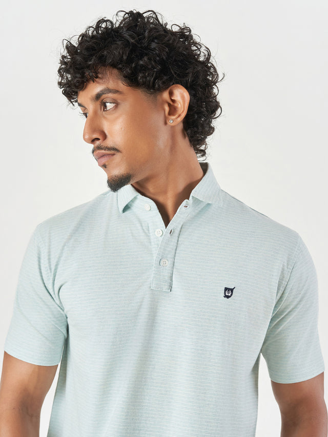 Light Green Striped Polo T-Shirt