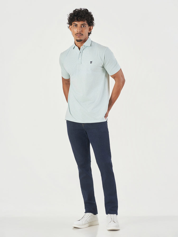 Light Green Striped Polo T-Shirt