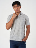 Light Grey Printed Cotton Polo T-Shirt