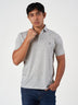 Light Grey Printed Cotton Polo T-Shirt