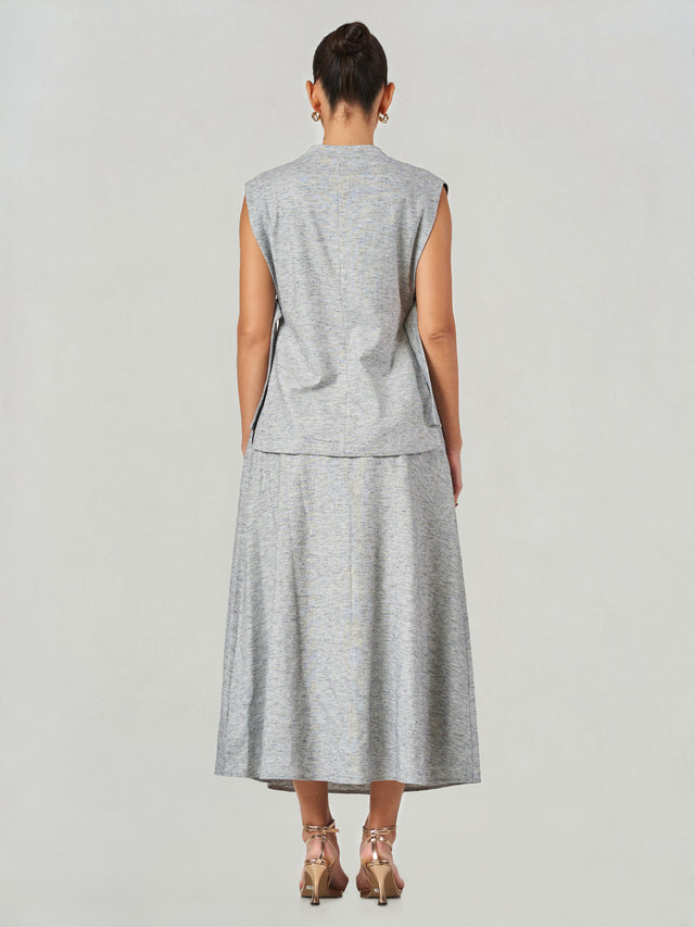 Linen Blend Sleeveless Vest Skirt Set