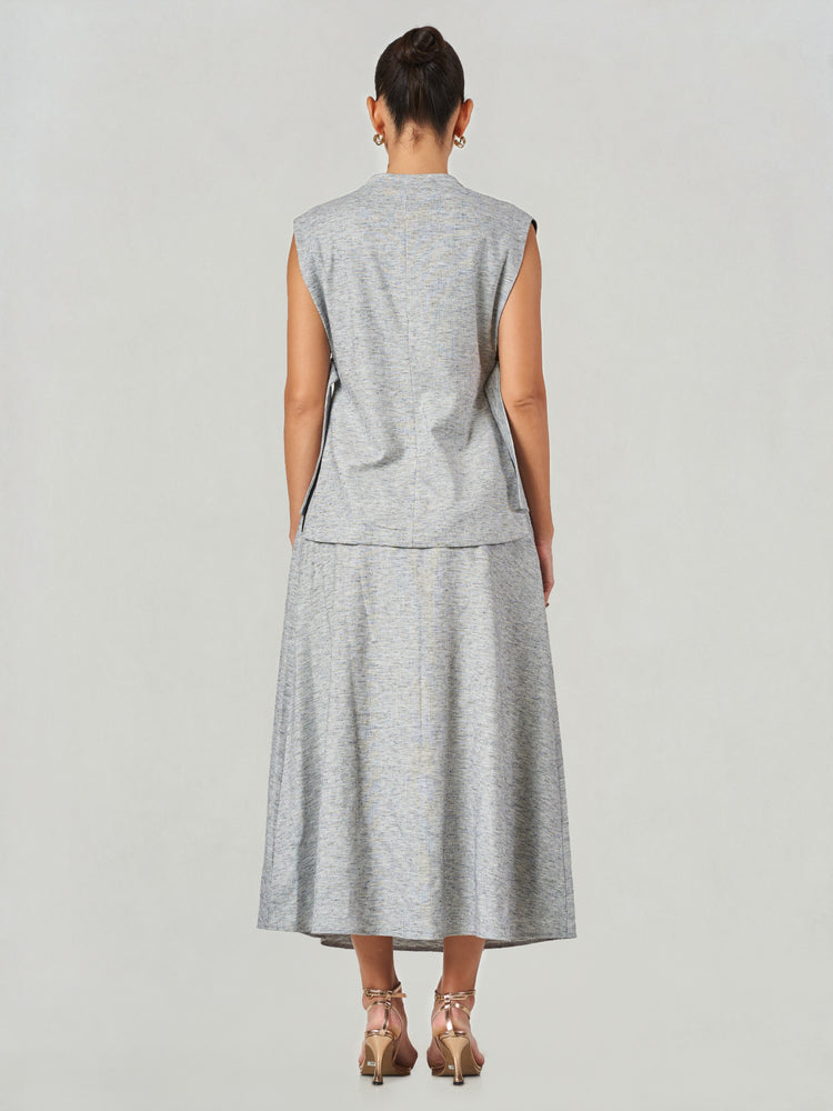 Linen Blend Sleeveless Vest Skirt Set