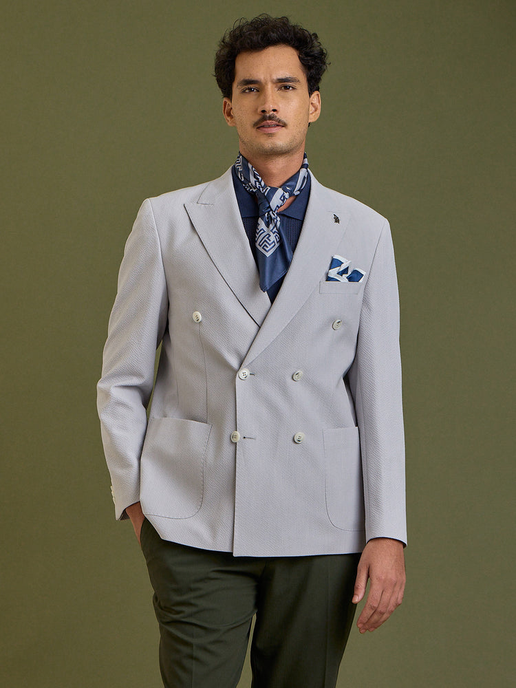 Light Grey Double-Breasted Slim Fit Jacket