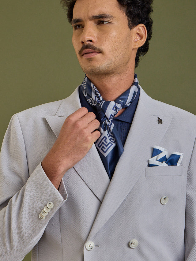 Light Grey Double-Breasted Slim Fit Jacket