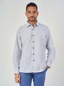 Light Grey Striped Cotton Linen Tailor Fit Shirt