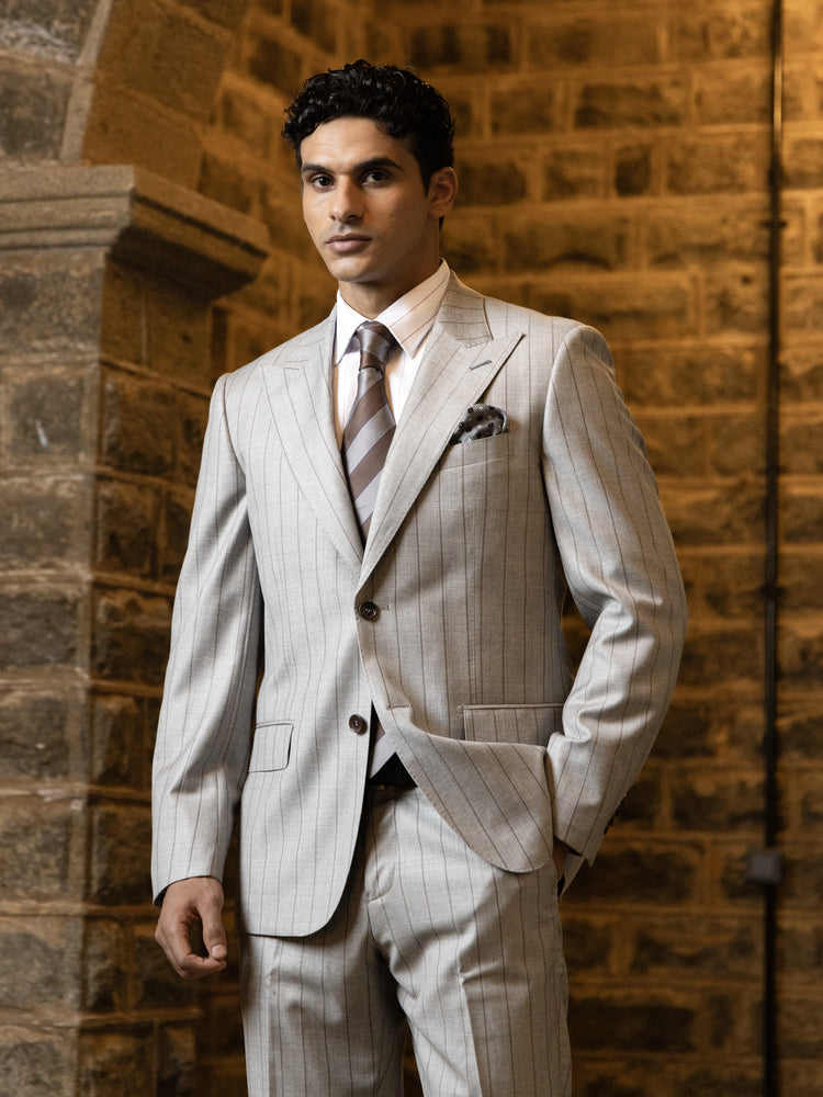 Light Grey Wool Pinstripe Slim Fit Suit
