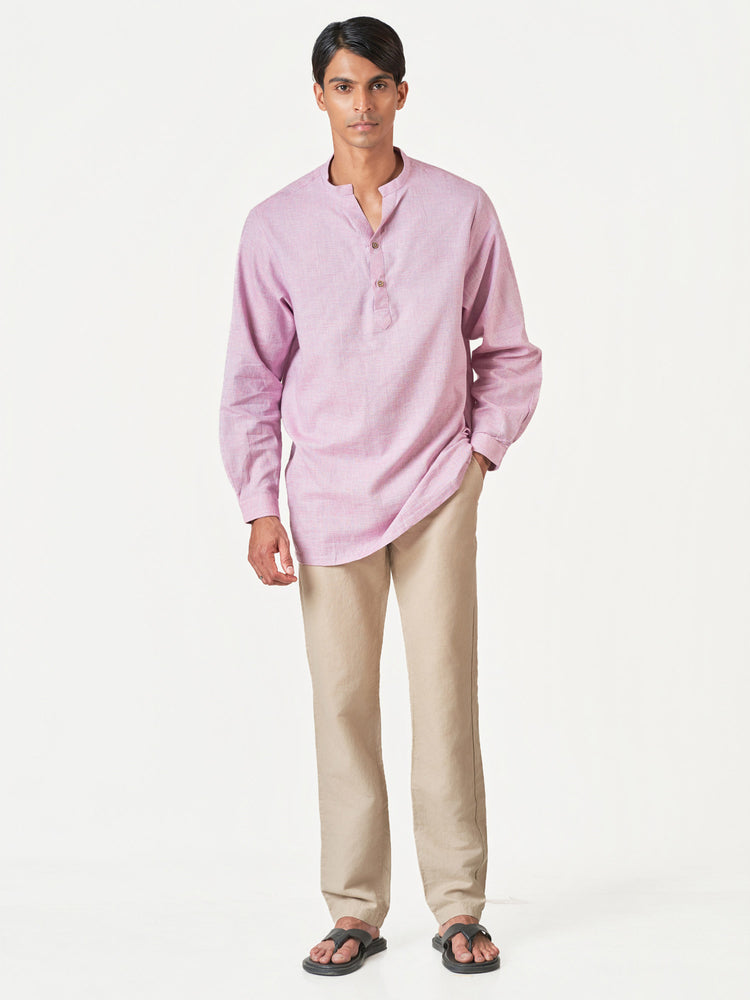 Light Purple Plain Cotton Casual Kurtha