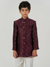 Maroon Jacquard Regular Fit Mandarin Collar Sherwani