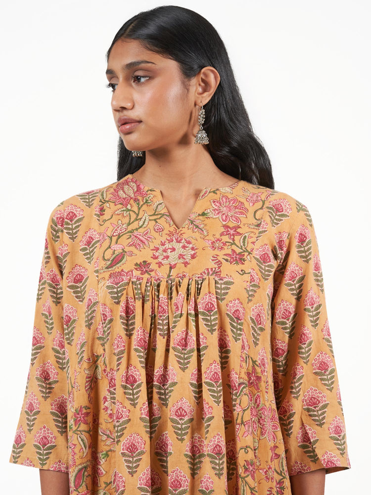 Cotton Hand Block Print Long Kurti Pant Set