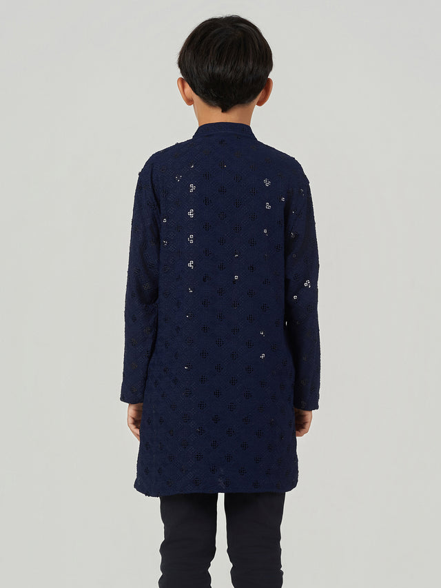 Navy Blue Embroidered Regular Fit Festive Kurta