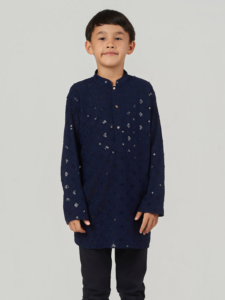 Navy Blue Embroidered Regular Fit Festive Kurta