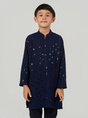 Navy Blue Embroidered Regular Fit Festive Kurta