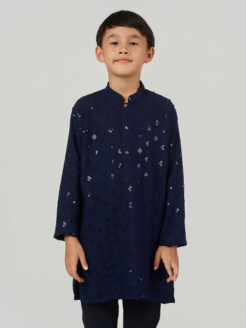 Navy Blue Embroidered Regular Fit Festive Kurta