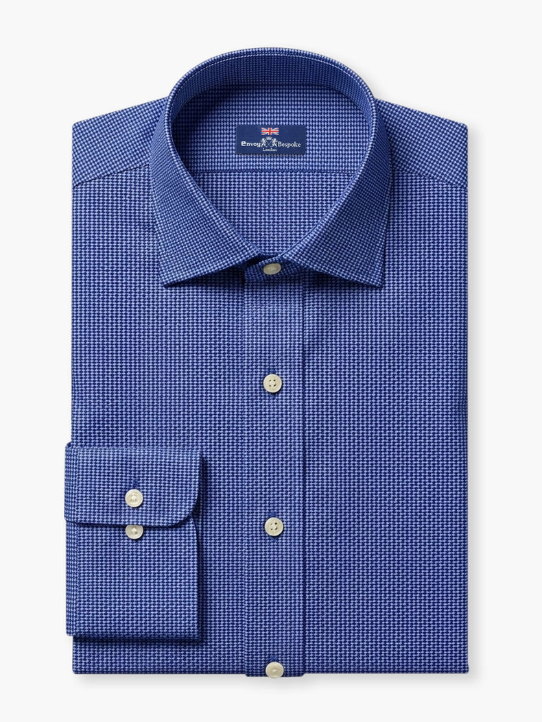 Navy Blue Micro Checked Cotton Poplin Custom Shirt