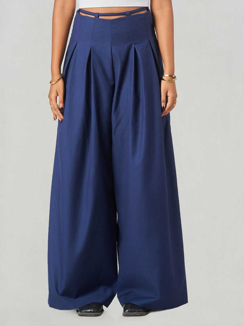 Relaxed Fit Box Pleat Wide Leg Trousers