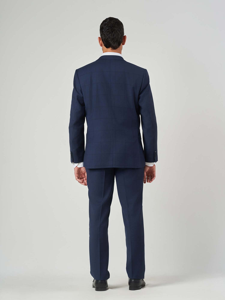 Navy Windowpane Wool Slim Fit Suit