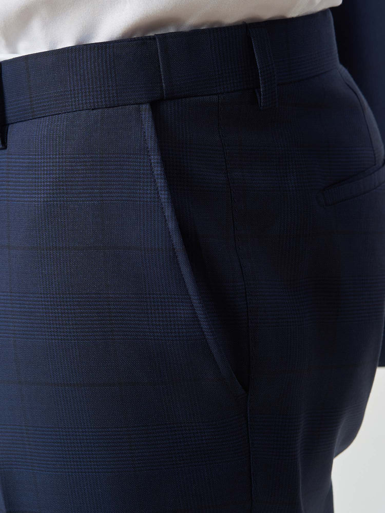 Navy Windowpane Wool Slim Fit Suit