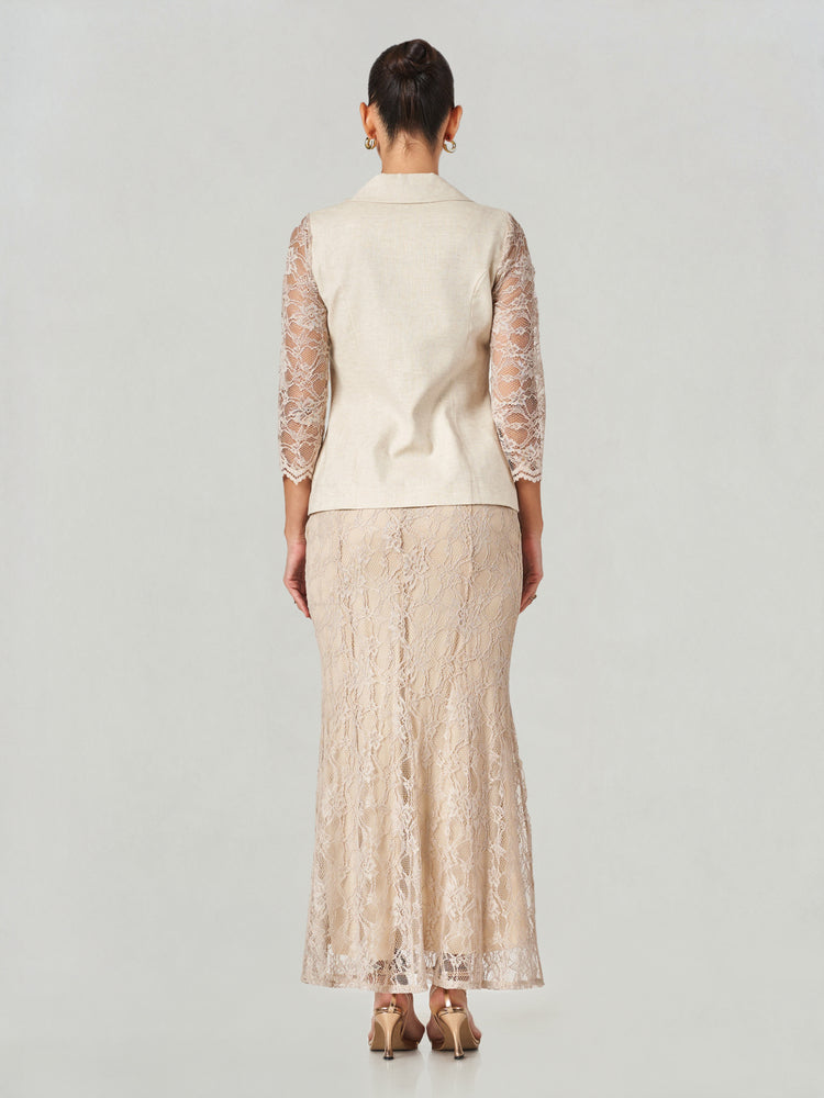 Off White Linen Blend Lace Formal Set