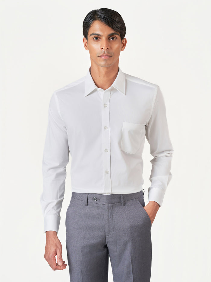 Off White Plain Long Sleeve Formal Shirt