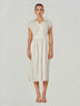 Off White Striped V Neck Midi Dress