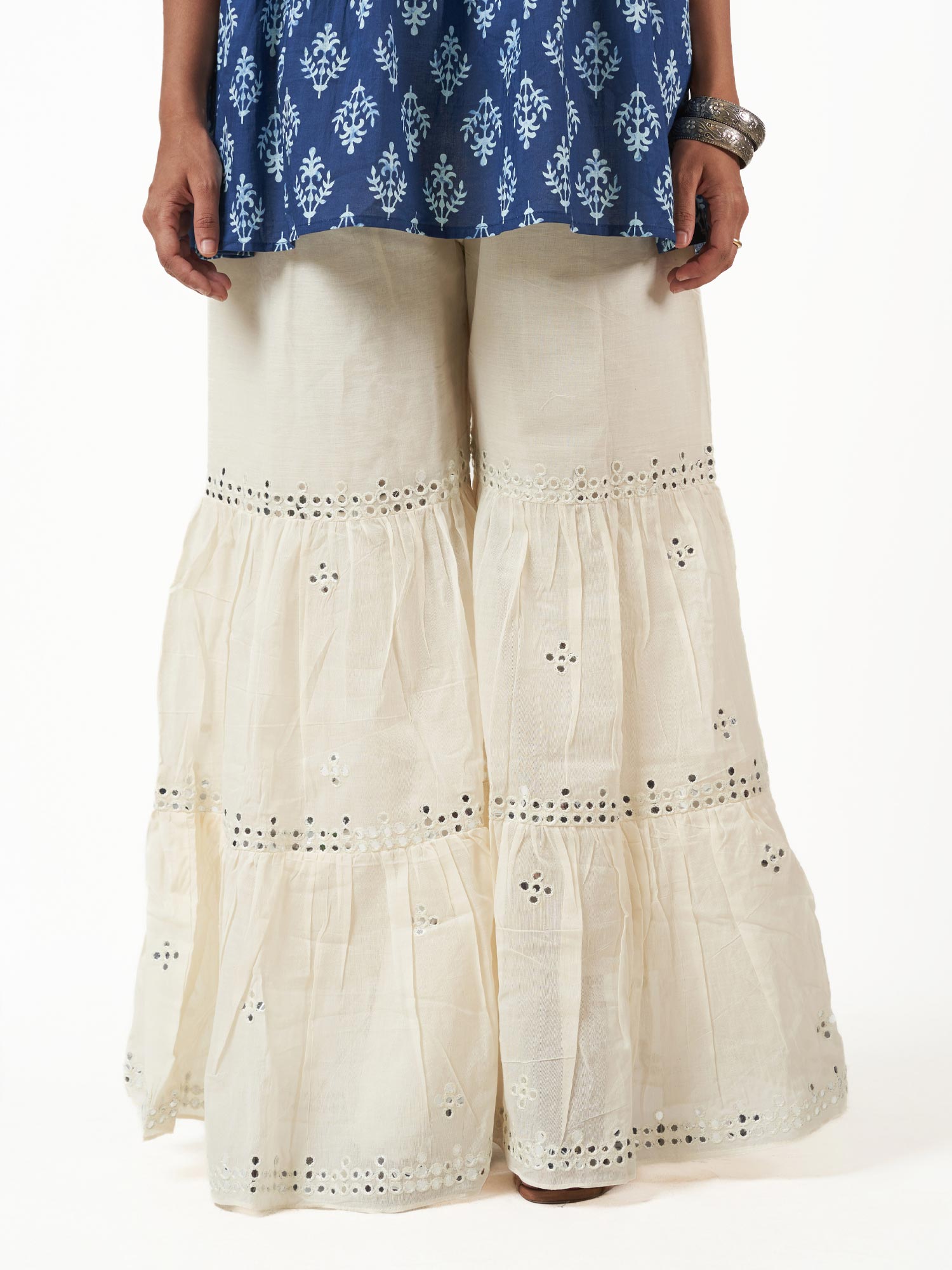 Cotton Embroidered Tiered Flared Pants – Hameedia