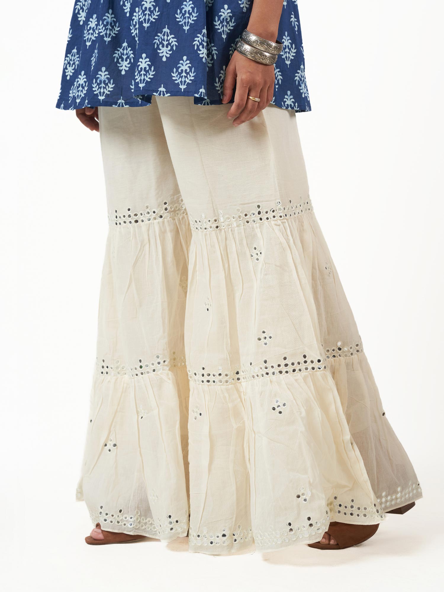 Cotton Embroidered Tiered Flared Pants – Hameedia