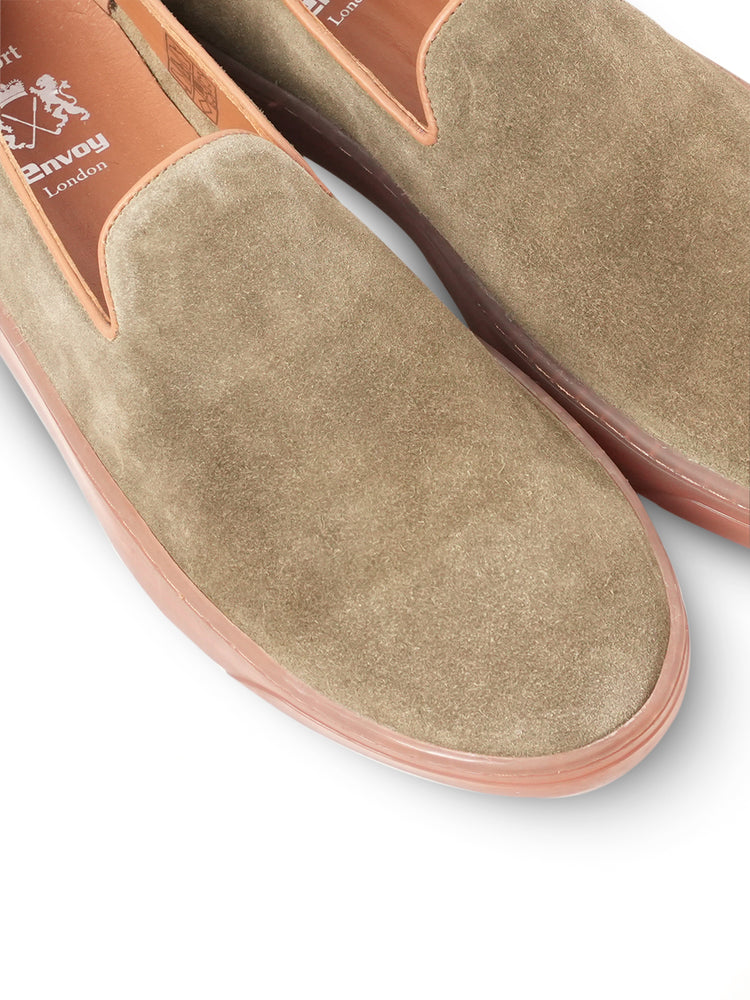 Nubuck Leather Embossed Slip-On Shoes
