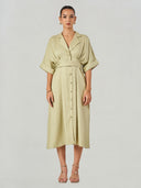 Olive Relaxed Fit Belted Midi Dress