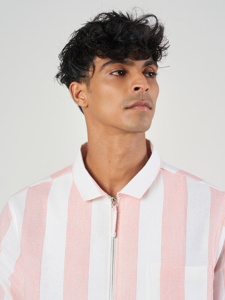 Linen Blend Zip Front Shacket