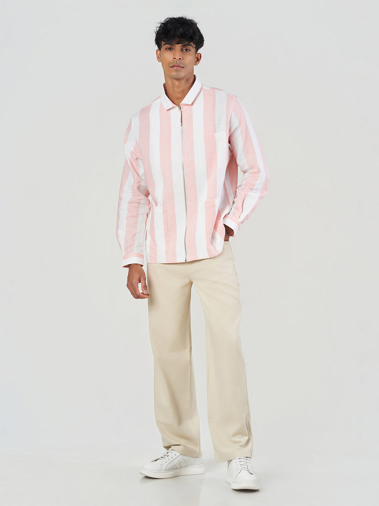 Linen Blend Zip Front Shacket
