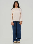 Light Orange Striped Long Sleeve Drawstring Top