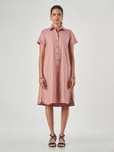 Peach Linen Cotton Shirt Dress
