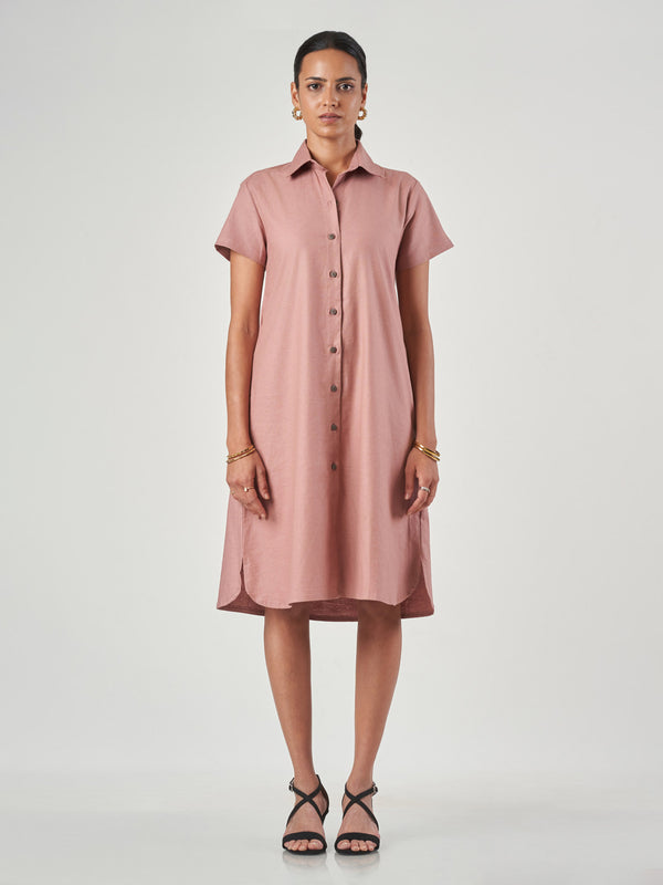 Peach Linen Cotton Shirt Dress