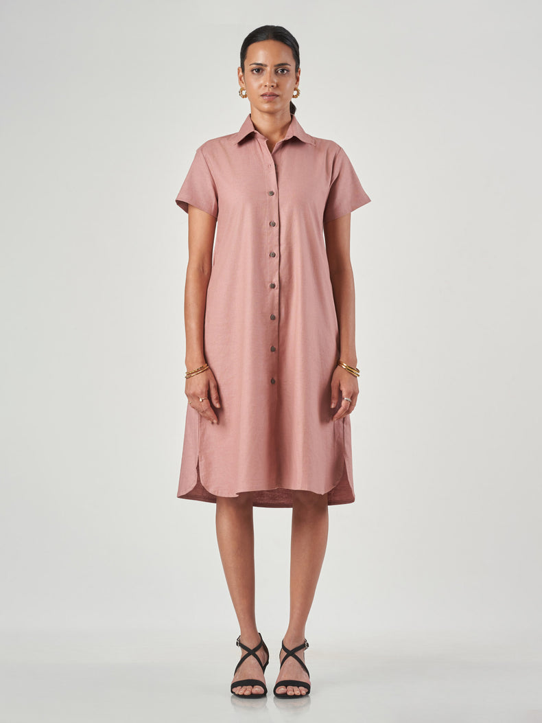 Peach Linen Cotton Shirt Dress