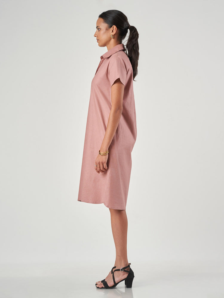 Peach Linen Cotton Shirt Dress