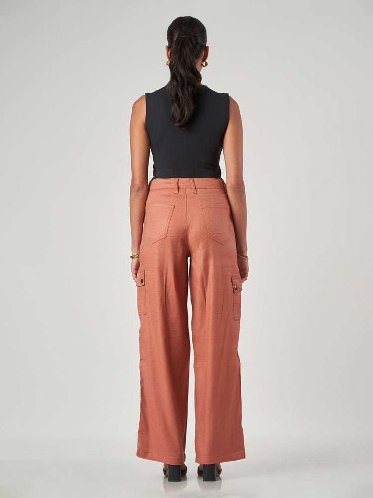 Peach Linen Blend Cargo Pant