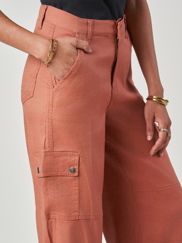 Peach Linen Blend Cargo Pant