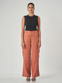 Peach Linen Blend Cargo Pant