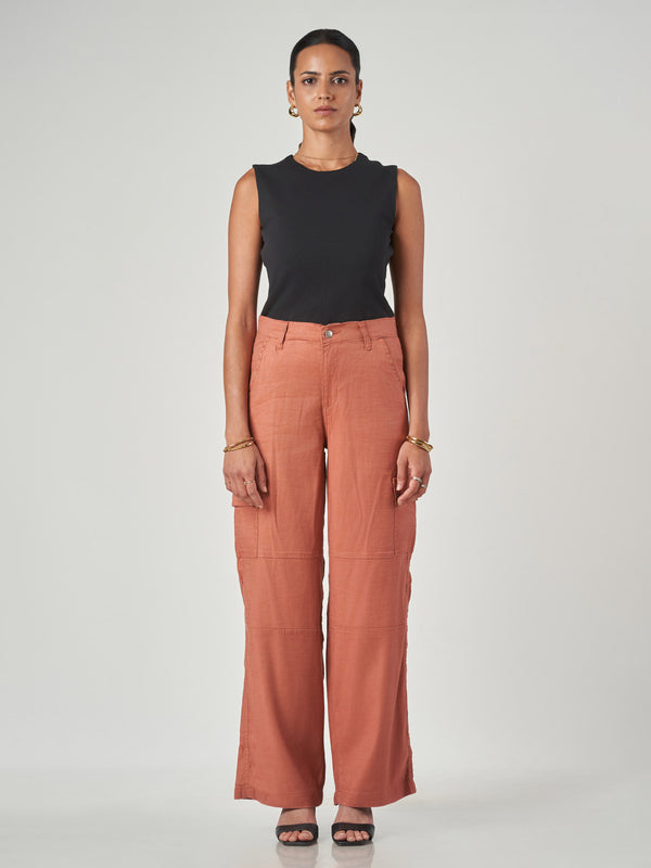 Peach Linen Blend Cargo Pant