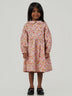 Pink Floral Printed Cotton Long Puff Sleeve Frock