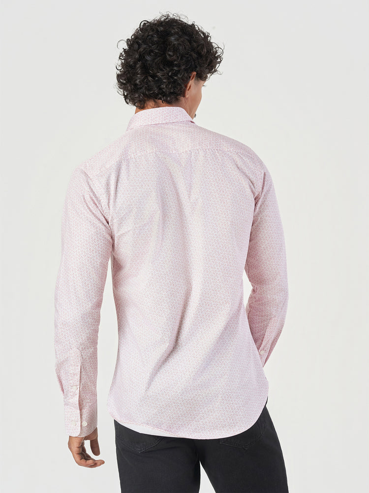Pink Printed Cotton Slim Fit Casual Shirt