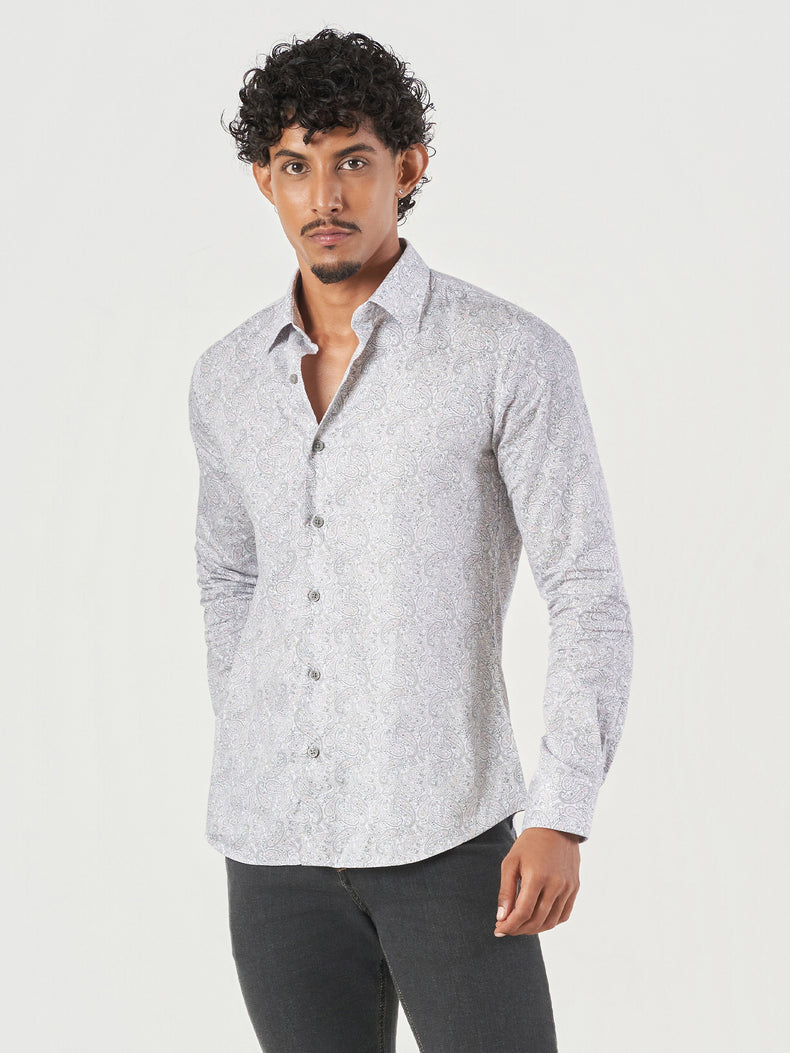 Pink Printed Cotton Slim Fit Casual Shirt
