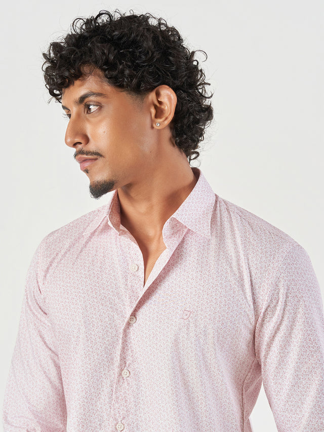 Pink Printed Cotton Slim Fit Casual Shirt