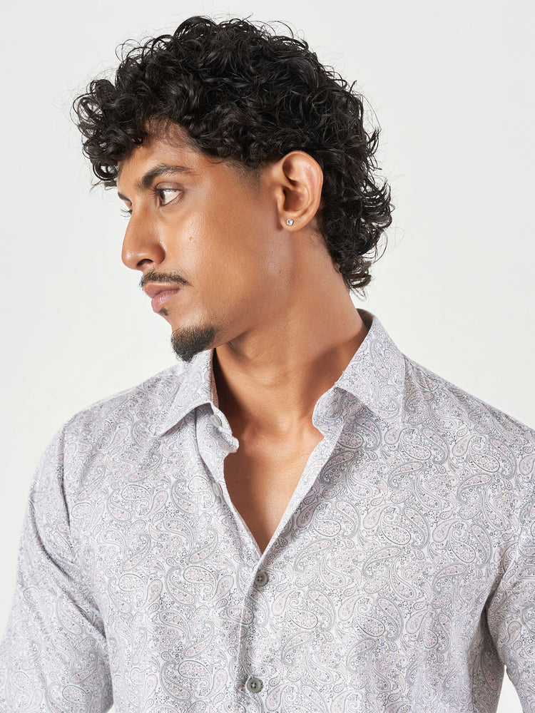 Pink Printed Cotton Slim Fit Casual Shirt