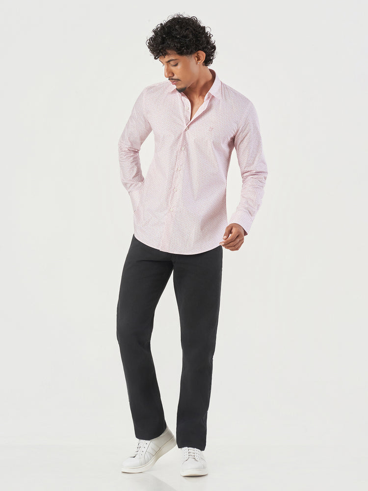 Pink Printed Cotton Slim Fit Casual Shirt