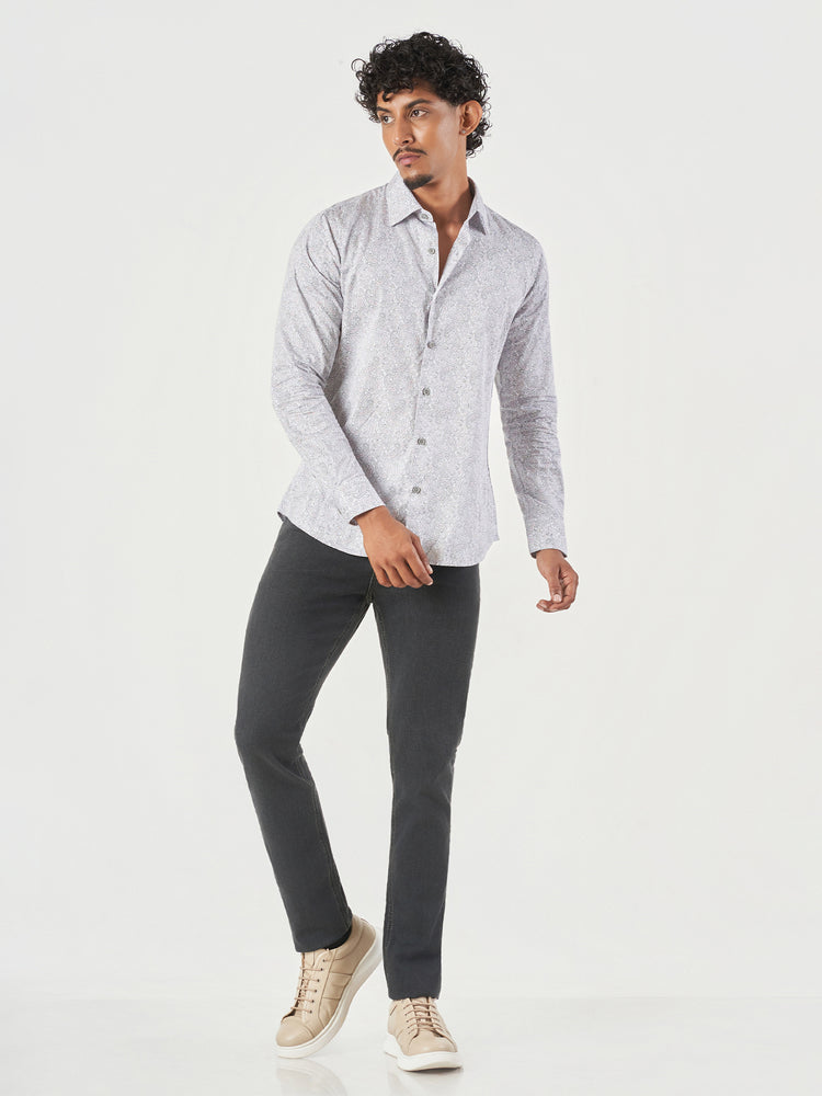Pink Printed Cotton Slim Fit Casual Shirt